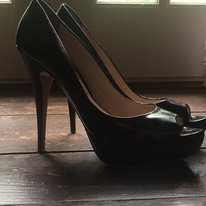 Miu miu open toe black patent leather heels